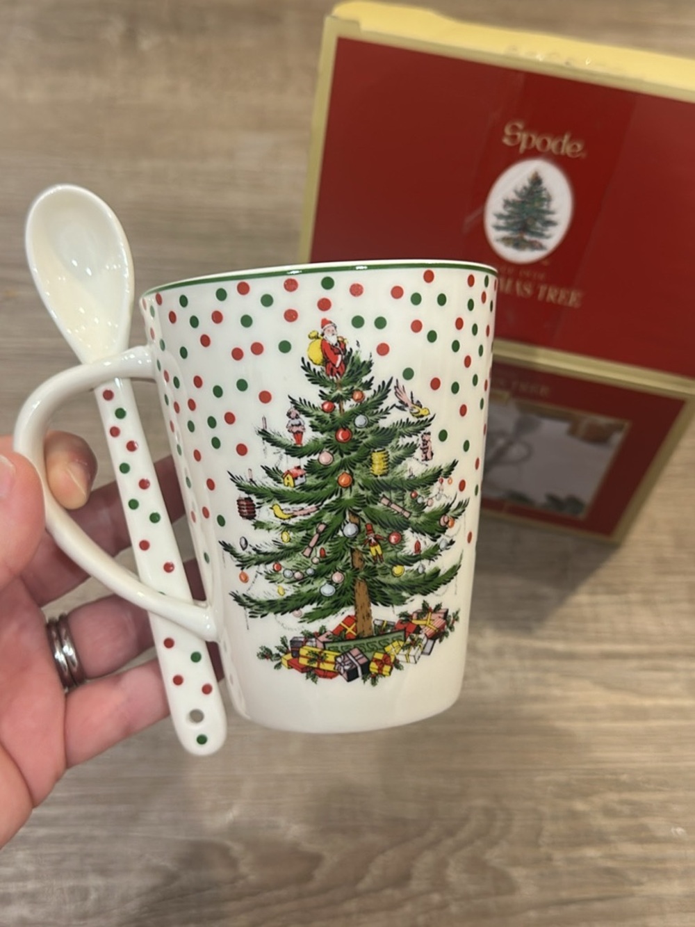 Spode Christmas Tree White Mug with Red and Green Accents